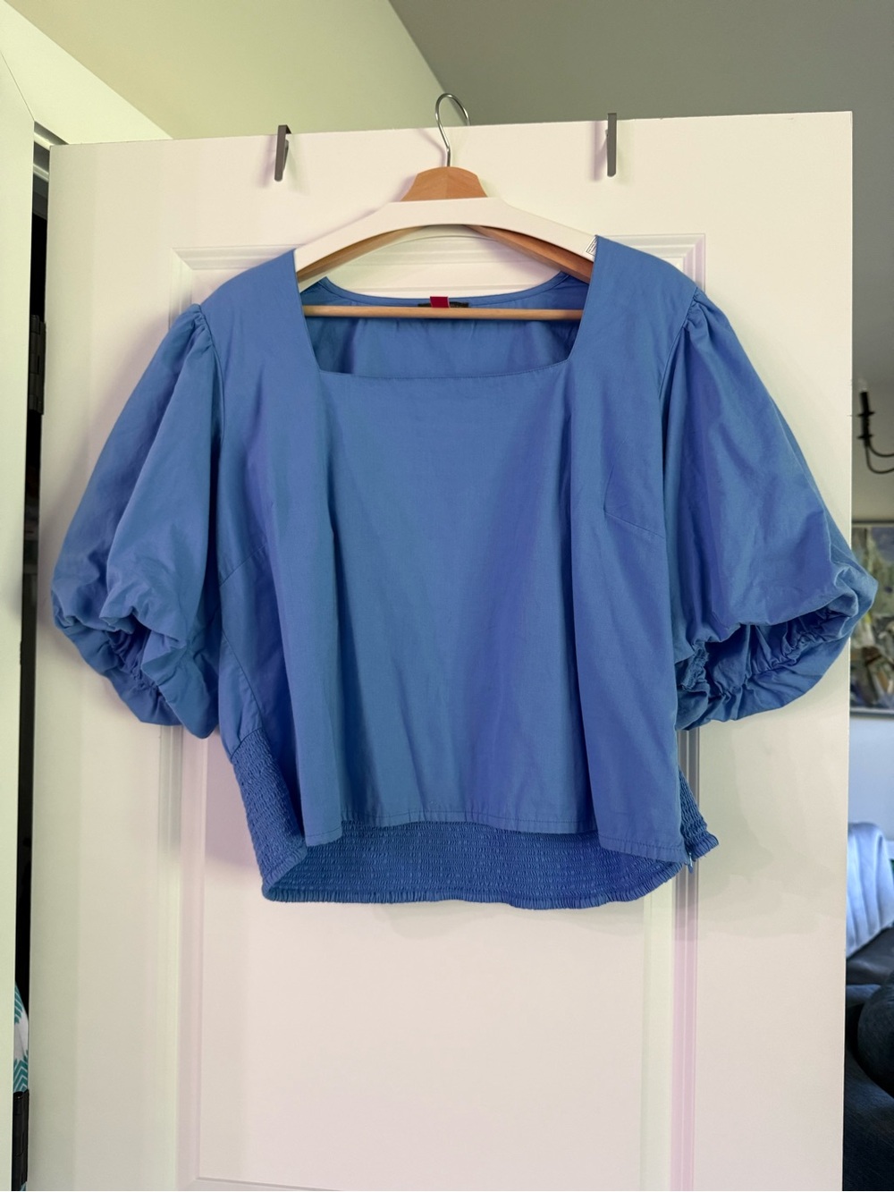 Vince Camuto Sky Blue Puff-Sleeve Square Neck Top